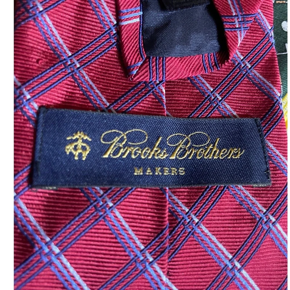 Brooks Brothers Makers Red White Blue Windowpane Plaid Silk Necktie Mens Classic